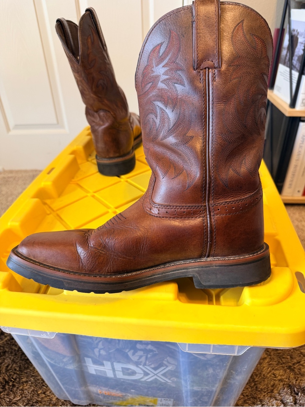 Justin Boots Driller Tan Waterproof Leather Work Boots Square Toe Mens size 12 - Picture 7 of 9